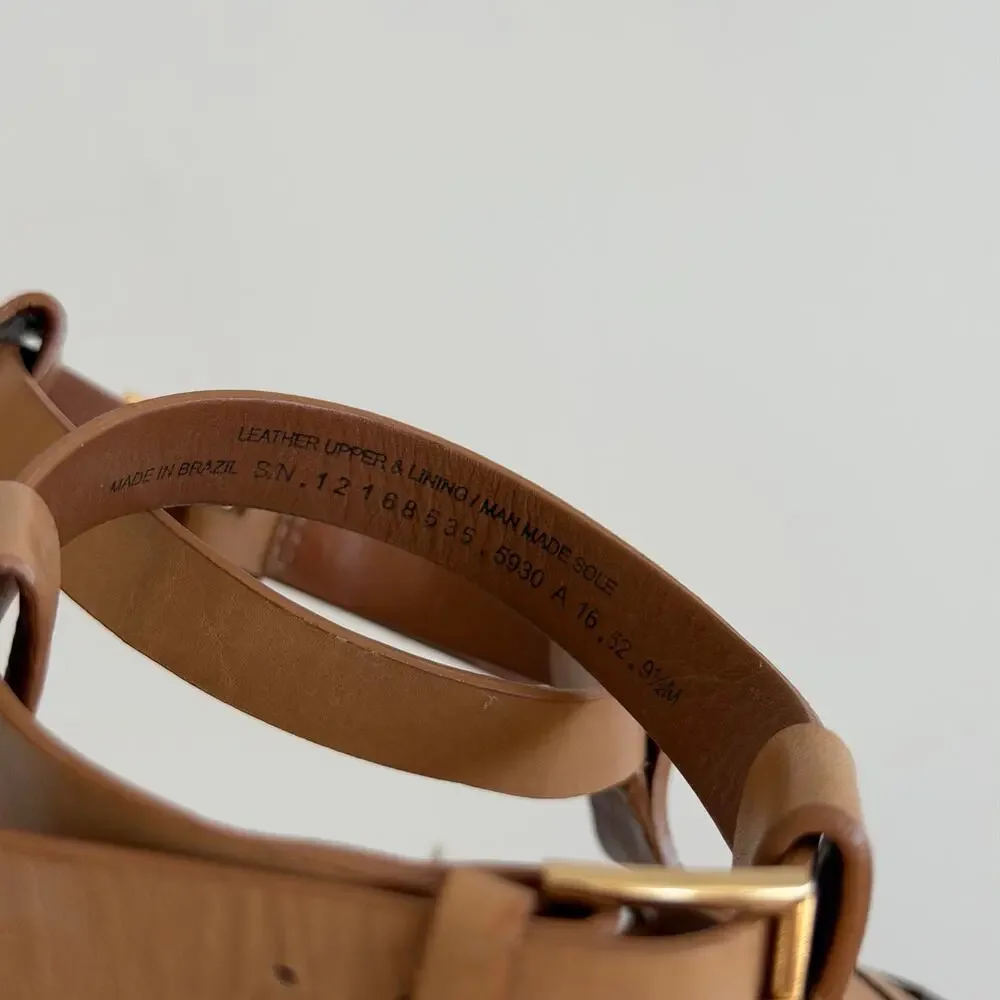 Tory Burch Zoey Leather Logo Thong Strap Wedge Sandals Tan Brown 9.5